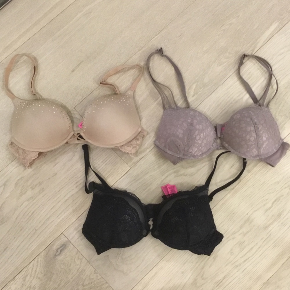 Elegant Women's Double Push Up Bra Set - Black, Beige, and Lavenders